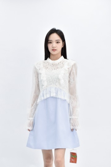 (S) 【德馨私服】jufuren質感棉質長袖假兩件藍色洋裝