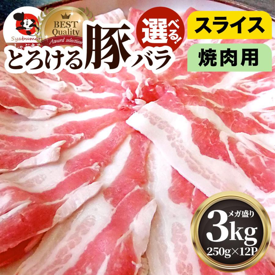 豚バラ肉 3kg スライス 焼肉 豚肉 250g×12パック メガ盛り 豚肉 バーベキュー 焼肉 スライス バラ 小分け 便利