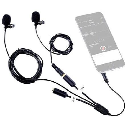 Movo Professional Lavalier Lapel Clip-on Interview Podcast Microphone with Secondary Mic and Headphone Monitoring Input for iPhone, iPad, Samsung, And