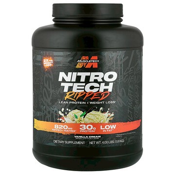 MuscleTech, Nitro-Tech 拉絲線條，高級蛋白質+塑身配方，法式香草漩渦，4 磅（1.81 千克）