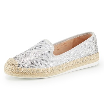ORIN 閃耀菱格燙鑽草編平底休閒鞋 銀色 #24721