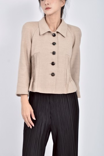 (S) armani collezioni質感修身短版羊毛長袖棕色外套