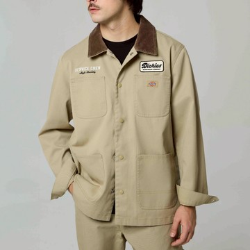 Dickies男款沙色燈心絨衣領胸前Logo徽章多口袋休閒工裝外套|DK0A87TZCH1
