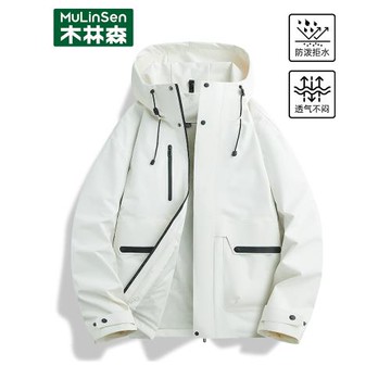 木林森工裝沖鋒衣女款2025開春新款防風防水單層連帽休閑大碼外套