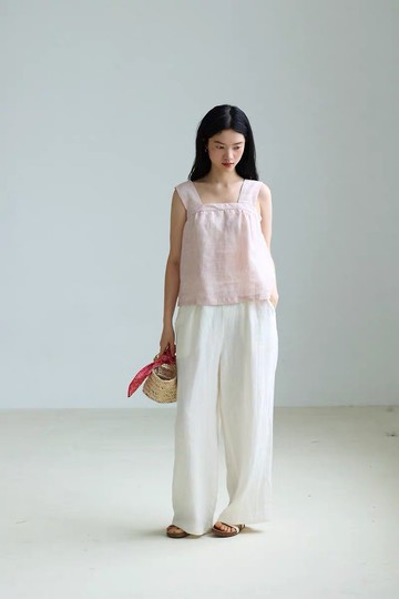 3rd三天堂比利時產粉嫩條紋亞麻小背心