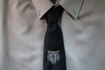 黑色真絲老虎刺繡領帶虎虎生威紳士necktie
