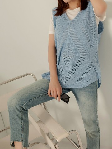 V領鏤空針織背心