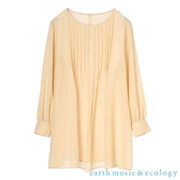 earth music  素面壓摺長版圓領上衣