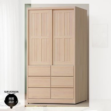 【顛覆設計】樂米亞實木洗白色4x7尺推門衣櫥