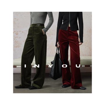 因由 靜奢高級感直筒褲ROW式刺繡復古風燈芯絨休閑及地空氣褲女