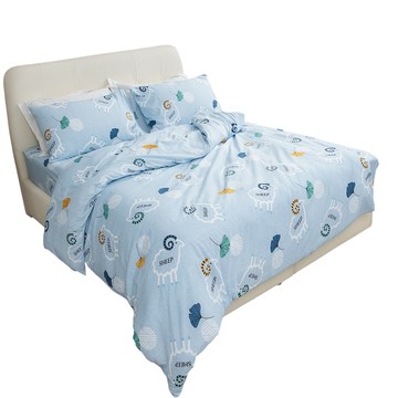 eyah 宜雅 台灣嚴選舒柔 水洗綿工藝 床包 + 枕套 2個  雙人  清境羊咩咩