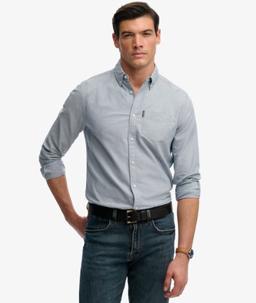 Superdry Men's Essential Oxford Long Sleeve Shirt Dark Blue Size: M