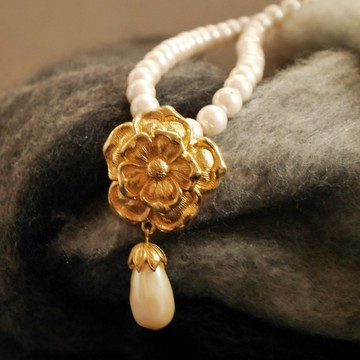 老又好古董AVON 1994年金色花珍珠項鍊 N818