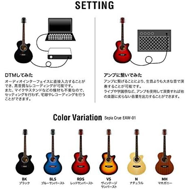 Sepia Crue セピアクルー アコースティックギター エレアコ EAW-01 BLS サクラ楽器オリジナル 初心者入門20点セット