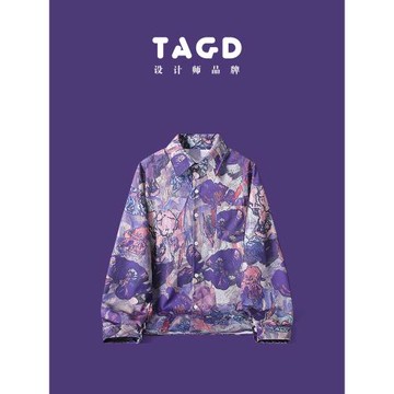 露紅煙紫 TAGD 設計師品牌 INS藝術油畫扎染滿印情侶小眾襯衫男女