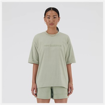 NEW BALANCE 短T NB 鼠尾草綠 燙印LOGO 寬版 短袖 女 WT41555OVN