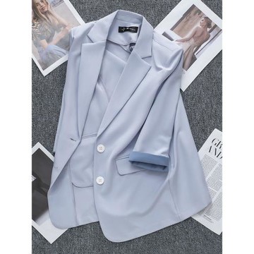 藍色西裝外套女七分袖2025新款夏季薄款韓版寬松休閑小西服高級感
