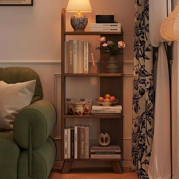 實木書架橡膠木北歐風4層轉角置物架床頭書架左右互換