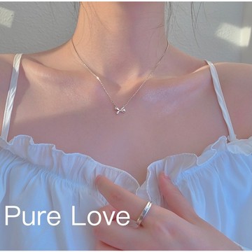 Pure Love樂芙 / 正韓 銀飾【S925純銀】N0554通體純銀項鍊蝴蝶結鎖骨鏈 短項鏈 / 銀