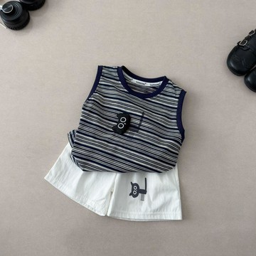 Mini baby🌷夏季條紋背心套裝韓版男童條紋背心休閒短褲