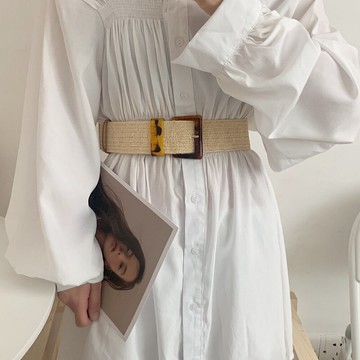 歐美草編織腰帶女配連衣裙子襯衫外套彈力松緊裝飾皮帶韓版寬腰封