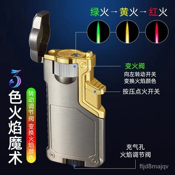 【造型打火機】新款炫酷三火燄變色充氣打火機男士高檔個性防風點煙器禮物送男友 UNIB