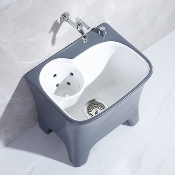 優樂悅~陽臺帶腳拖把池洗拖布池大號地拖盆側排墩布池瀝水籃自動下水陶瓷