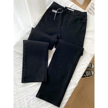 大碼彈力黑色牛仔褲女夏季薄款胖mm小個子高腰顯瘦九分煙管直筒褲