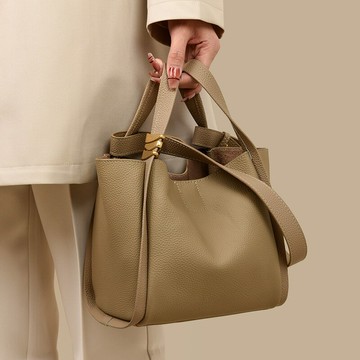 水桶包春季新款時尚手提包簡約百搭軟皮單肩包高級感通勤斜挎包包 鑫弘-素時衣櫥