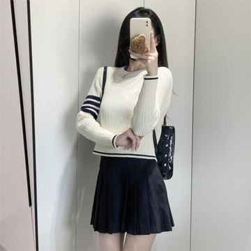 TB秋冬款女士新款針織圓領毛衣休閑經典四杠學院風白鹿同款毛衣
