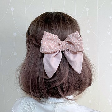 淺藕粉 / 多層點點打結蝴蝶結垂式馬尾夾 瀏海夾 包頭壓夾 H夾