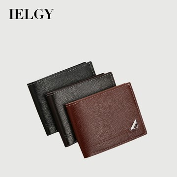 IELGY 新款男士短版錢包 青年商務休閒橫款皮夾時尚大容量軟皮錢包