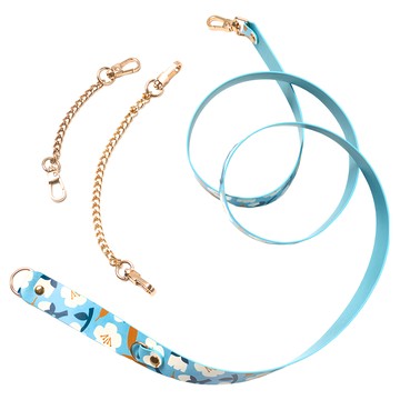 ekax 時尚可調節皮革掛環背帶 PU皮革 五金 113.5cm~120.5cm  藍底白花  1條