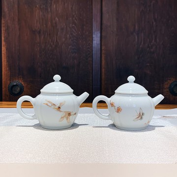 不言美器 釉中彩 四季豐收壺 鶴 蝶