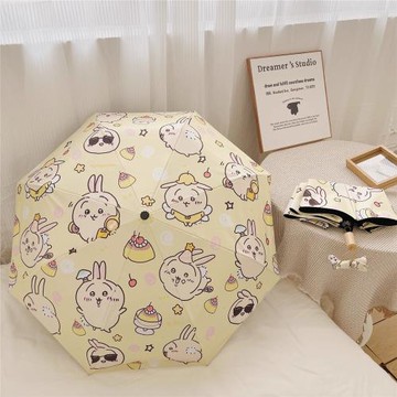 新款抗風耐用卡通可愛黃色伊卡遮陽傘雨傘太陽傘學生自動黑膠防曬