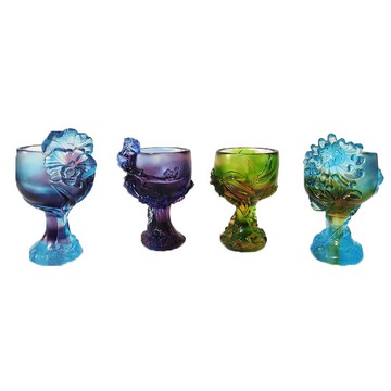 梅蘭竹菊琉璃杯子小擺件現代輕奢客廳供水杯紅酒架酒柜家居裝飾品