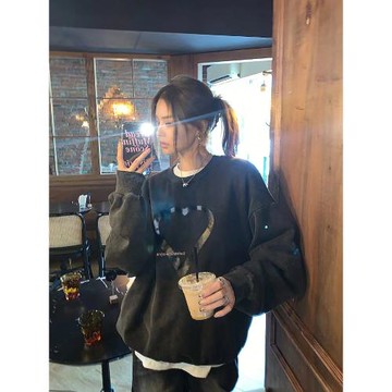 愛心重磅男女印花圓領寬松衛衣