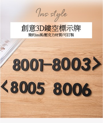 房號,數字門牌, 中文立體字, 立體圖, 英文字母,北歐輕奢個性自粘數字牌牆貼(可客製)