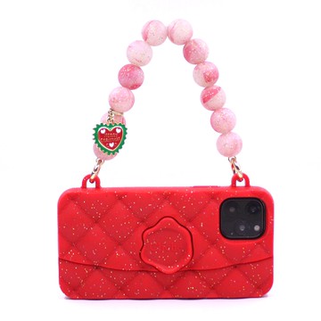 【Candies】幻彩水晶手提晚宴包(紅) -適用 iPhone 11 Pro (附聖誕手鏈)