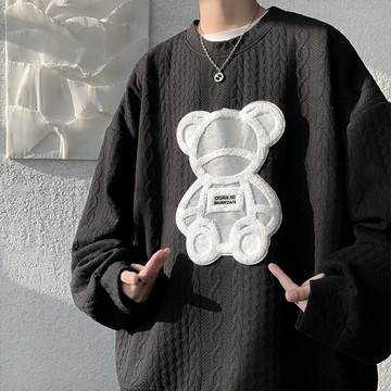 春季港風潮牌圓領衛衣男春裝內搭打底衫oversize長袖休閑情侶衣服