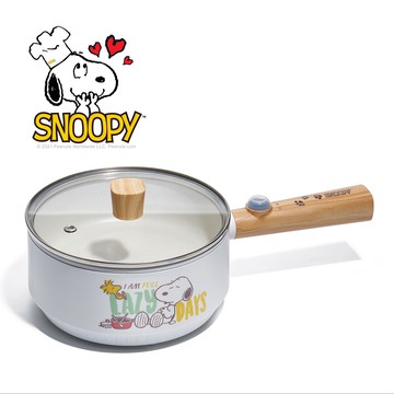 【SNOOPY 史努比】吃貨系列 S18雙層防燙不沾烹飪鍋1.6L 白木紋