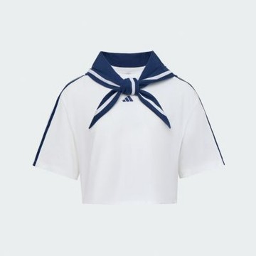 Adidas 愛迪達 Dce Box Tee KZ4182 女 T恤 運動上衣 休閒短袖 白 亞版 短版 領巾設計
