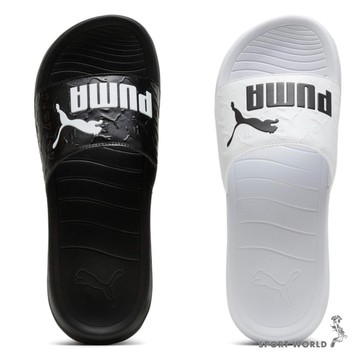 Puma 拖鞋 男鞋 女鞋 皮革 Popcat 20 Superlogo 黑/白【運動世界】39542001/39542002