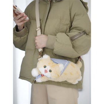 woou萌玩正版妙吉mewji原創貓咪可愛毛絨卡通日系少女橘貓斜挎包