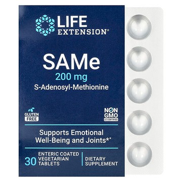 Life Extension, SAMe，S-腺苷蛋氨酸，200 毫克，30 片腸溶包衣素食片