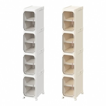 【好氣氛家居】20面寬4層折疊式家用帶輪夾縫收納櫃/置物櫃/縫隙櫃塑膠櫃夾縫櫃(2色任選)純白+灰透