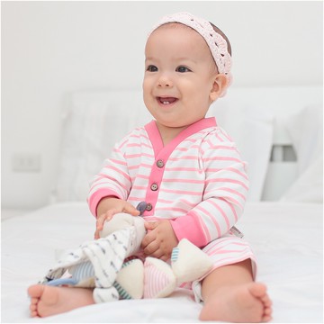 Augelute 女童長袖連身衣 女寶寶簡約條紋前開扣爬服 哈衣 70031