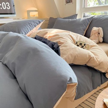 北歐風格純色雙拼四件套網紅款水洗棉學生宿舍床單雙人被套三件套