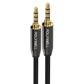 POLYWELL 寶利威爾 3.5mm AUX音源線 三環四節 公對公 BRAID版  PW15-W52-B001  1條