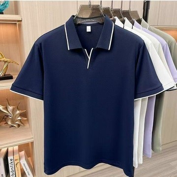 【臺灣出貨】男士撞色Polo衫 經典翻領短袖上衣 2026夏季新款純色polo衫 休閒商務高檔薄款上衣 百搭透氣Polo